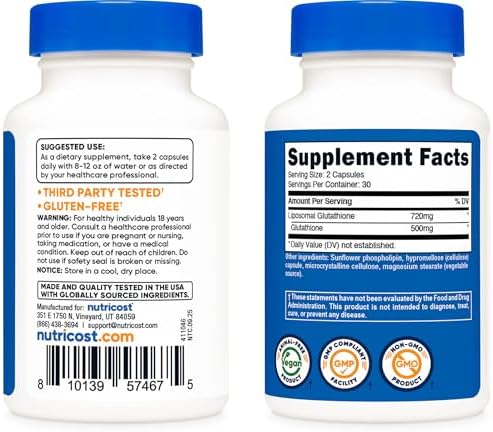 Suplemento de Glutatión Liposomal Nutricost 60 Cápsulas, 720 mg por Porción - Vegano, Sin OGM, 30 Porciones - imagen 4