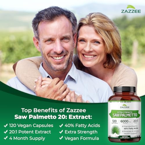 Zazzee Extracto de Palma Enana 20:1, 40% Ácidos Grasos, 120 Cápsulas Veganas, Suplemento Herbal para la Salud Masculina, Sin OGM, Hecho en EE. UU. - imagen 3