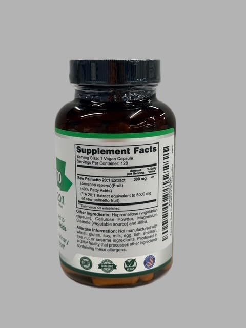 Zazzee Extracto de Palma Enana 20:1, 40% Ácidos Grasos, 120 Cápsulas Veganas, Suplemento Herbal para la Salud Masculina, Sin OGM, Hecho en EE. UU. - imagen 7