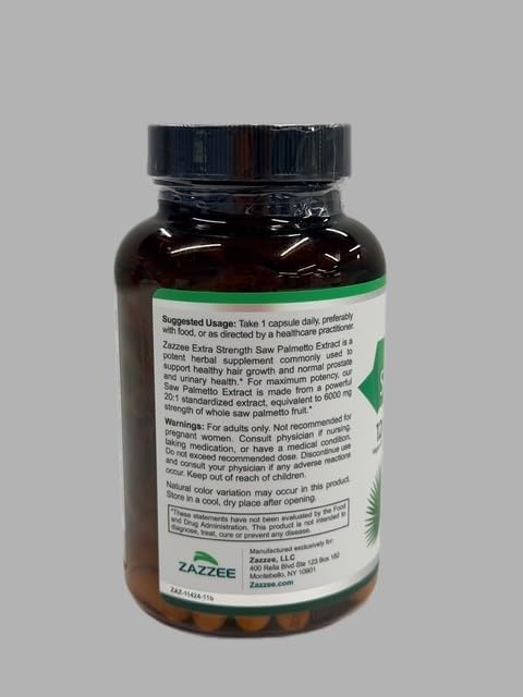Zazzee Extracto de Palma Enana 20:1, 40% Ácidos Grasos, 120 Cápsulas Veganas, Suplemento Herbal para la Salud Masculina, Sin OGM, Hecho en EE. UU. - imagen 8