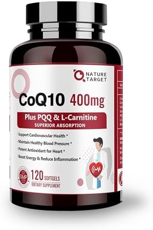 NATURE TARGET CoQ10 400mg con PQQ, Omega-3 y L-Carnitina, Alta Absorción de Coenzima Q10 con BioPerine, Apoya Corazón, Cerebro, Inmunidad y Energía, - imagen 1