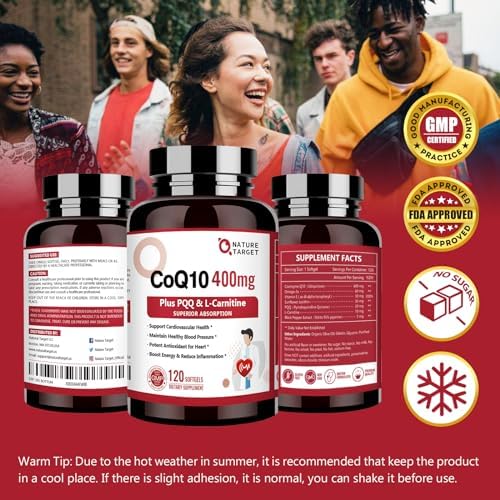NATURE TARGET CoQ10 400mg con PQQ, Omega-3 y L-Carnitina, Alta Absorción de Coenzima Q10 con BioPerine, Apoya Corazón, Cerebro, Inmunidad y Energía, - imagen 7