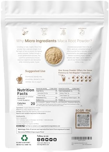 Polvo de Raíz de Maca Orgánica Micro Ingredients, 2 Libras, Gelatinizado para Mejor Absorción, Rico en Antioxidantes, Sin OMG, Vegano y de Origen - imagen 2