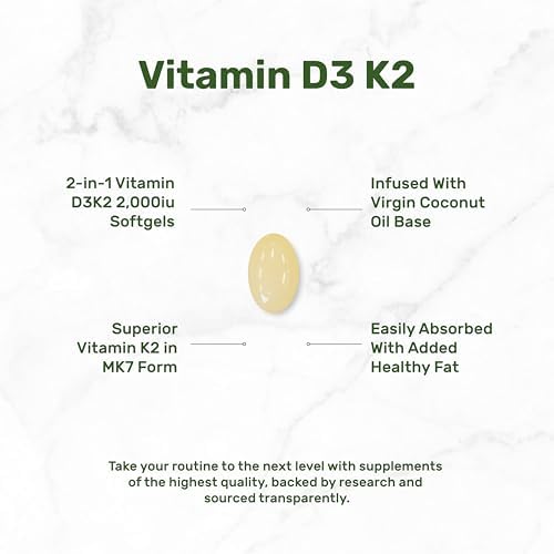Suplemento DEAL Vitamina D3 2,000 UI + K2 MK7 50mcg en Softgels | Complejo 2 en 1 con Aceite de Coco Virgen | Apoya Salud del Corazón, Huesos, - imagen 3