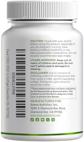 Suplemento DEAL Vitamina D3 2,000 UI + K2 MK7 50mcg en Softgels | Complejo 2 en 1 con Aceite de Coco Virgen | Apoya Salud del Corazón, Huesos, - imagen 6