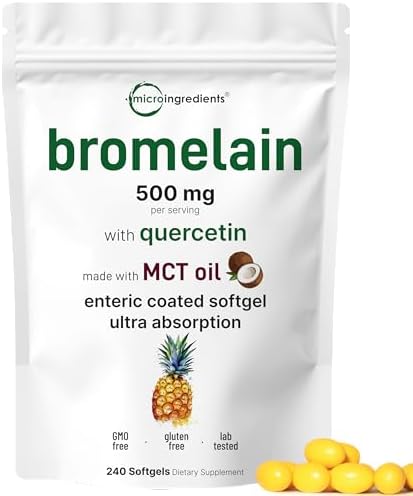 Bromelina 500mg con Quercetina y Aceite MCT, 240 Softgels Recubiertos | Suplemento Digestivo de Alta Absorción | Enzimas Digestivas Naturales, Sin - imagen 1