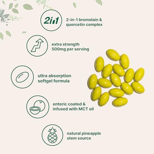 Bromelina 500mg con Quercetina y Aceite MCT, 240 Softgels Recubiertos | Suplemento Digestivo de Alta Absorción | Enzimas Digestivas Naturales, Sin - imagen 3