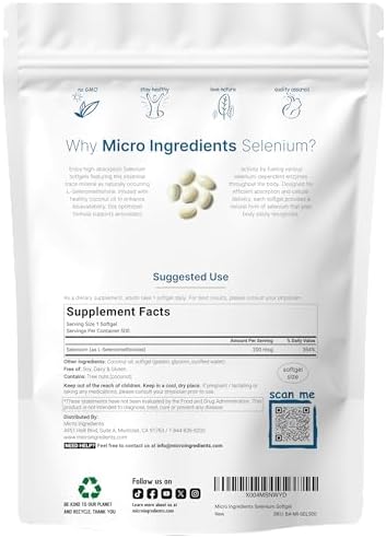 Suplementos de Selenio Micro Ingredients para Mujeres y Hombres 200mcg, 500 Softgels con Aceite de Coco | Mineral Esencial como Selenometionina | - imagen 2