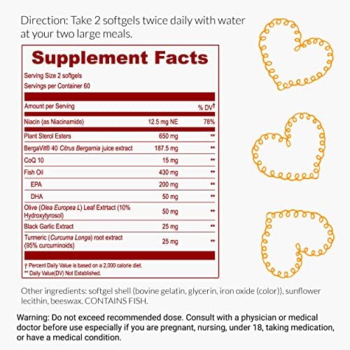 Suplemento de Bergamota Cítrica UpNourish con Esteroles Vegetales, CoQ10, Omega 3, Hoja de Olivo, Cúrcuma, Ajo Negro y Niacina - 120 Softgels - imagen 5