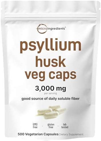 Cápsulas de Psyllium Micro Ingredients 3000mg, 500 Veg Caps | Suplemento de Fibra Soluble para la Salud Digestiva | Prebióticos y Probióticos - imagen 1