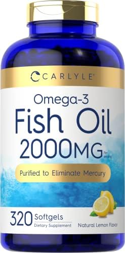 Suplementos de Aceite de Pescado Omega 3 Carlyle | 2000mg | 320 Cápsulas Blandas | EPA & DHA | 600mg Omega-3 Total | Sin OGM, Libre de Gluten - imagen 1