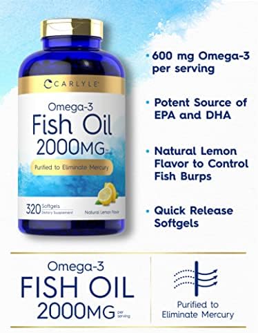 Suplementos de Aceite de Pescado Omega 3 Carlyle | 2000mg | 320 Cápsulas Blandas | EPA & DHA | 600mg Omega-3 Total | Sin OGM, Libre de Gluten - imagen 3