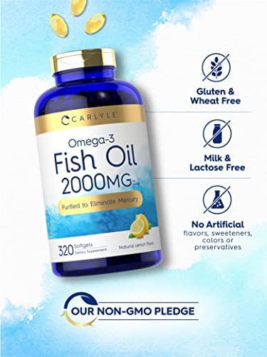 Suplementos de Aceite de Pescado Omega 3 Carlyle | 2000mg | 320 Cápsulas Blandas | EPA & DHA | 600mg Omega-3 Total | Sin OGM, Libre de Gluten - imagen 4