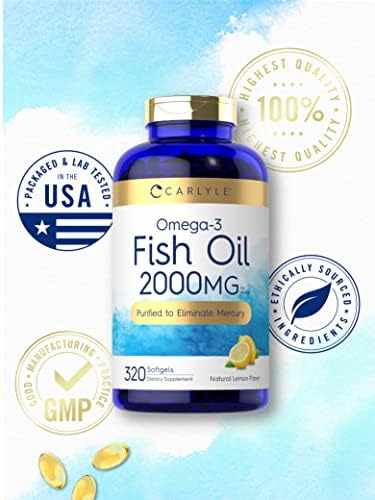 Suplementos de Aceite de Pescado Omega 3 Carlyle | 2000mg | 320 Cápsulas Blandas | EPA & DHA | 600mg Omega-3 Total | Sin OGM, Libre de Gluten - imagen 5