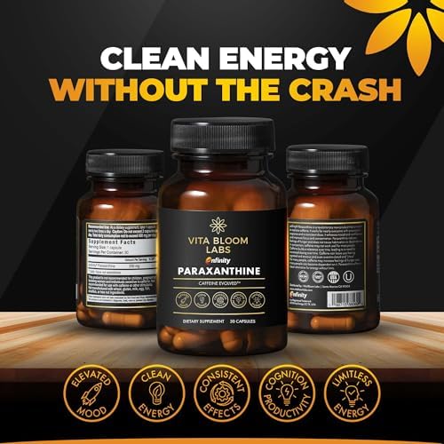 Cápsulas Vita Bloom Labs Enfinity Paraxantina, Energía Limpia y Enfoque, Alternativa a la Cafeína | 200 mg por Cápsula | 30 Cápsulas por Botella | - imagen 2