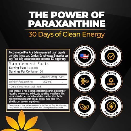 Cápsulas Vita Bloom Labs Enfinity Paraxantina, Energía Limpia y Enfoque, Alternativa a la Cafeína | 200 mg por Cápsula | 30 Cápsulas por Botella | - imagen 6