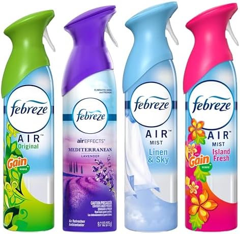 Spray Desodorante Febreze para Aire, Eliminador de Olores, 4 Paquetes: Original, Isla Fresca, Cielo de Lino y Lavanda - imagen 1