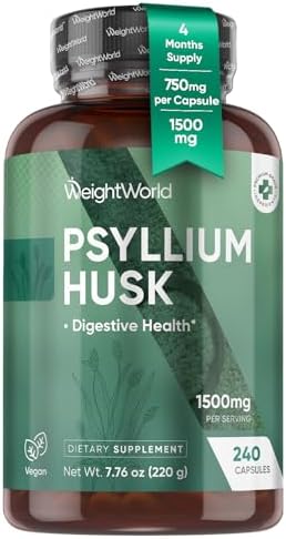 Cápsulas de Psyllium Husk WeightWorld 1500mg (750mg por cápsula) | Suplemento de fibra soluble y prebióticos para la salud digestiva - 240 cápsulas - imagen 1