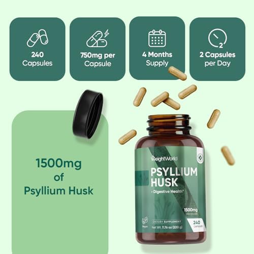 Cápsulas de Psyllium Husk WeightWorld 1500mg (750mg por cápsula) | Suplemento de fibra soluble y prebióticos para la salud digestiva - 240 cápsulas - imagen 8