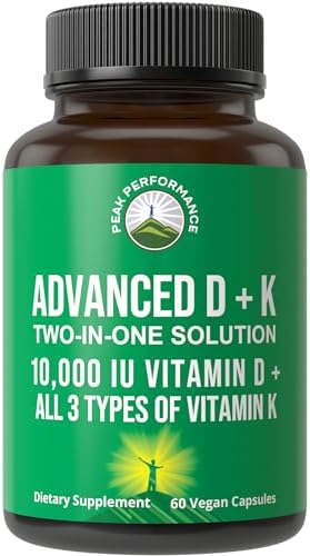 Peak Performance Vitamina D Avanzada 10000 IU con 3 Tipos de Vitamina K - 60 Cápsulas Pequeñas y Fáciles de Tragar - imagen 1