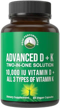 Peak Performance Vitamina D Avanzada 10000 IU con 3 Tipos de Vitamina K - 60 Cápsulas Pequeñas y Fáciles de Tragar - imagen 1