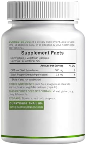 Suplemento DIM 300mg con Pimienta Negra, 240 Cápsulas Vegetarianas, Suministro para 4 Meses | Suplemento 2 en 1 para Hombres y Mujeres | - imagen 3
