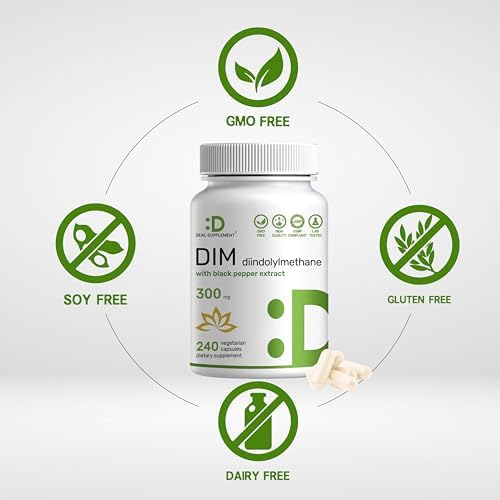 Suplemento DIM 300mg con Pimienta Negra, 240 Cápsulas Vegetarianas, Suministro para 4 Meses | Suplemento 2 en 1 para Hombres y Mujeres | - imagen 5