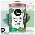 Tampones de Algodón L. Multipack Ligero/Regular, Núcleo de Algodón Orgánico, Sin Pesticidas Sintéticos ni Fragancias, 84 Piezas (2 Paquetes de 42) - imagen 1