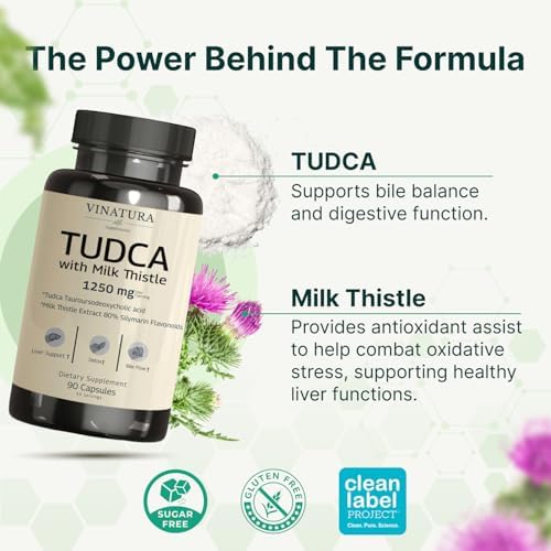 VINATURA TUDCA Cardo Mariano 1250mg - Suplemento Tudca, Sales Biliares, Apoyo Hepático, Suplementos para la Vesícula Biliar *Hecho y Probado en EE. - imagen 2
