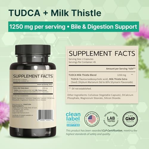VINATURA TUDCA Cardo Mariano 1250mg - Suplemento Tudca, Sales Biliares, Apoyo Hepático, Suplementos para la Vesícula Biliar *Hecho y Probado en EE. - imagen 3
