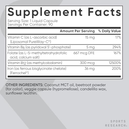 Suplemento de Hierro Sports Research® Blood Balance - 36 MG de Hierro + Ácido Fólico y Vitamina C - Apoyo a Glóbulos Rojos para Mujeres y Hombres - - imagen 5