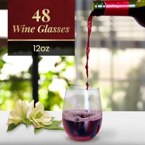 Vasos desechables Reli para vino (paquete de 48, 12 oz) - Vasos de plástico sin pie, claros y resistentes para fiestas, cócteles, whisky y bodas - imagen 2