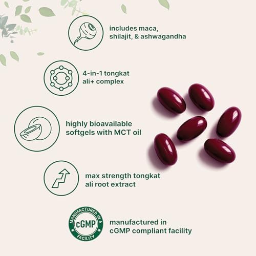 Tongkat Ali+ para Hombres con Maca, Shilajit y Ashwagandha | 240 Softgels con Aceite MCT para Mejor Absorción | Extracto de Eurycoma Longifolia - imagen 3