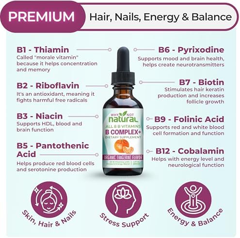 Why Not Gotas Líquidas de Complejo de Vitaminas B Naturales - Suplemento Vegano para Mujeres - B1, B2, B3, B5, B6, Biotina, Folato y Colina - Apoyo - imagen 2