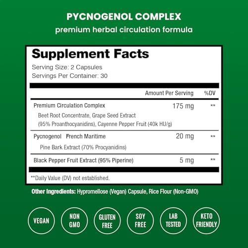 NutraChamps Pycnogenol Extracto de Corteza de Pino Marítimo Francés, Complejo Premium para la Circulación, 60 Cápsulas con Extracto de Pimienta Negra - imagen 2