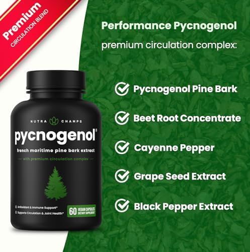 NutraChamps Pycnogenol Extracto de Corteza de Pino Marítimo Francés, Complejo Premium para la Circulación, 60 Cápsulas con Extracto de Pimienta Negra - imagen 3