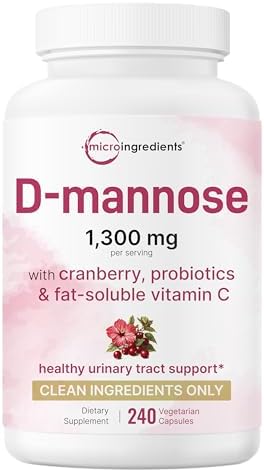 D-Mannosa Pura 1,300mg con Arándano y Probióticos, 240 Cápsulas Veganas | Salud del Tracto Urinario Femenino | Mezcla de 1 Millón de CFU de - imagen 1