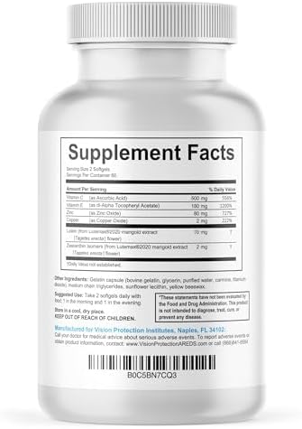 Suplemento de Vitaminas y Minerales para la Salud Ocular VISION PROTECTION AREDS 2, Fórmula del Estudio AREDS 2 con Luteína, Vitamina C y Zeaxantina, - imagen 3