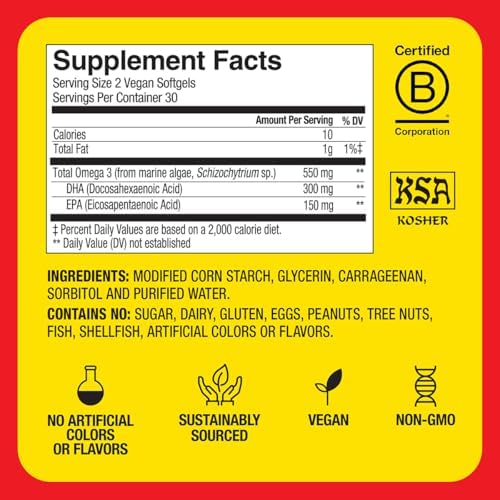 Cápsulas de Suplemento Omega-3 Bragg con DHA y EPA - 60 Softgels Veganas - Algas Marinas Sostenibles - Apoya la Salud Ocular y Cerebral - imagen 5