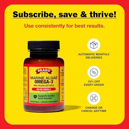 Cápsulas de Suplemento Omega-3 Bragg con DHA y EPA - 60 Softgels Veganas - Algas Marinas Sostenibles - Apoya la Salud Ocular y Cerebral - imagen 6