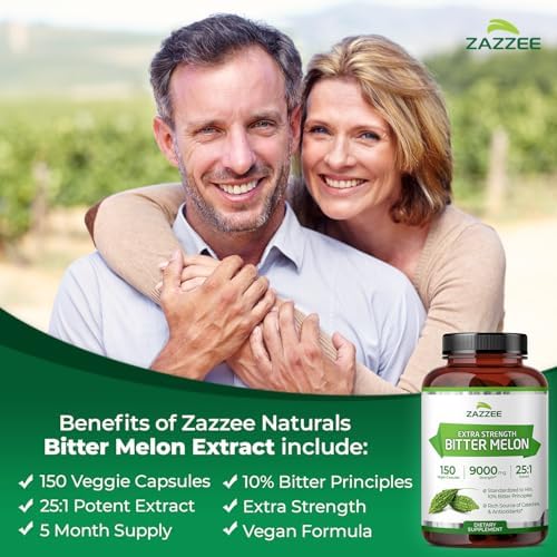 Zazzee Extracto de Melón Amargo Extra Fuerte 25:1, 10% Principios Amargos, 150 Cápsulas Veganas, 5 Meses de Suministro, Antioxidante y Soporte - imagen 3