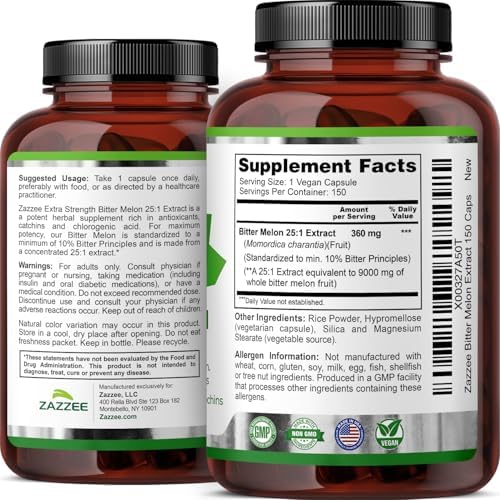 Zazzee Extracto de Melón Amargo Extra Fuerte 25:1, 10% Principios Amargos, 150 Cápsulas Veganas, 5 Meses de Suministro, Antioxidante y Soporte - imagen 8