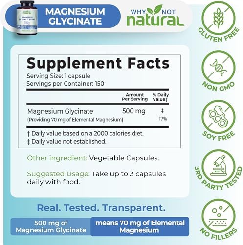 Suplemento de Cápsulas de Glicinato de Magnesio Natural 500 mg - Vegano, Sin Rellenos - Apoya el Sueño y la Relajación - imagen 4