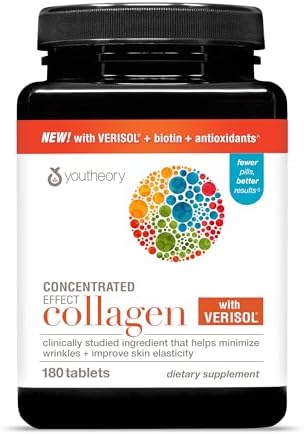 Colágeno Concentrado Youtheory con Verisol - Péptidos de Colágeno con Vitaminas C y B - Apoya Cabello, Uñas, Huesos y Articulaciones - 180 Tabletas - imagen 1