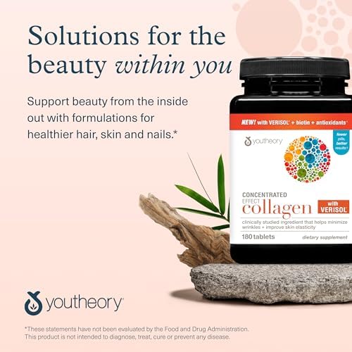 Colágeno Concentrado Youtheory con Verisol - Péptidos de Colágeno con Vitaminas C y B - Apoya Cabello, Uñas, Huesos y Articulaciones - 180 Tabletas - imagen 7