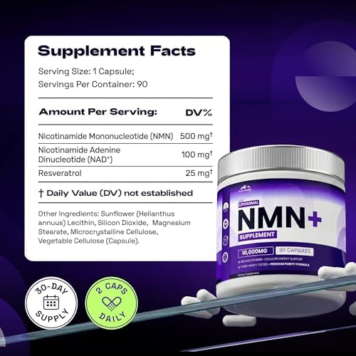 Suplemento PURE HEALTH MAX NMN con NAD+ y Resveratrol - Alternativa NMNH | Suplementos Liposomales de NAD para Hombres y Mujeres - Apoya la Energía - imagen 8