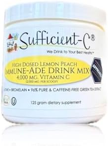 Mezcla de Bebida Sufficient-C Alta Dosis de Vitamina C No GMO Limón Durazno, Tamaño Conveniente de 125 Gr con L-lisina, Bromelina y Extracto Premium - imagen 1