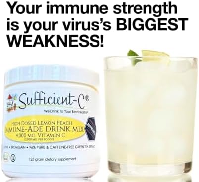Mezcla de Bebida Sufficient-C Alta Dosis de Vitamina C No GMO Limón Durazno, Tamaño Conveniente de 125 Gr con L-lisina, Bromelina y Extracto Premium - imagen 2