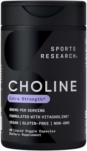 Sports Research ® Cholina Extra Fuerte 800 mg - Nutriente Esencial con VitaCholine ® para Apoyo en la Concentración - Vegano • Sin OGM • Libre de - imagen 1