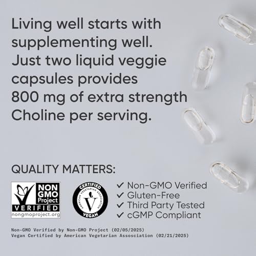 Sports Research ® Cholina Extra Fuerte 800 mg - Nutriente Esencial con VitaCholine ® para Apoyo en la Concentración - Vegano • Sin OGM • Libre de - imagen 4